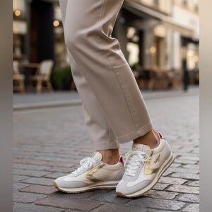 Valsport 1920 New-Soft Nylon Sneakers – White/Gold/Red (EU 38 / US 8)